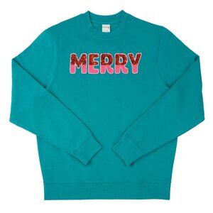 BNWT "Merry" Embroidered 3D Sequin/Chenille Holiday Sweatshirt, Size S